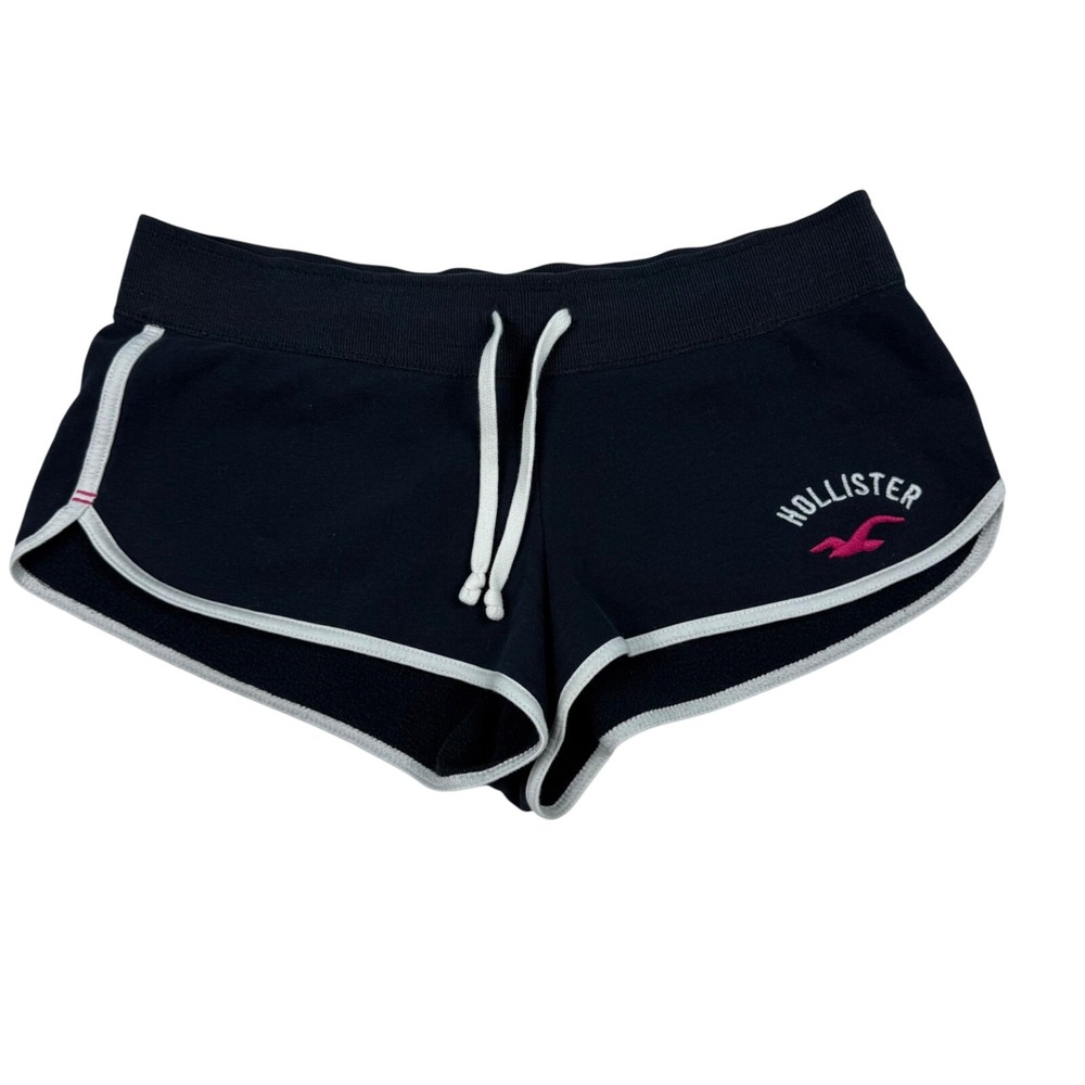 y2k vintage hollister navy blue micro lounge booty shorts sz L puff print logo
